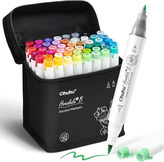 Ohuhu Alcohol Markers Brush and Fine Tip - 48-Color Alcohol-based Art Sketch Marker Set for Artis... | Amazon (US)