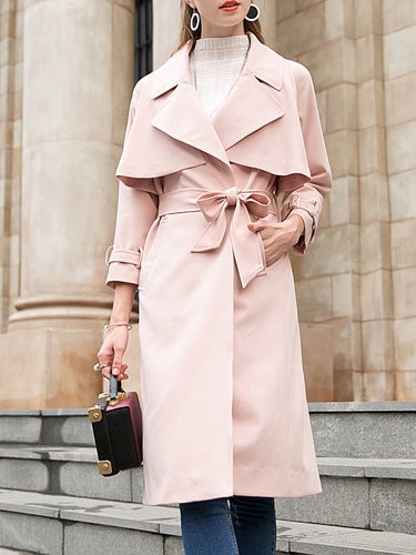 Pink H-line Long Sleeve Lapel Plain Pockets Trench Coat | StyleWe (US)