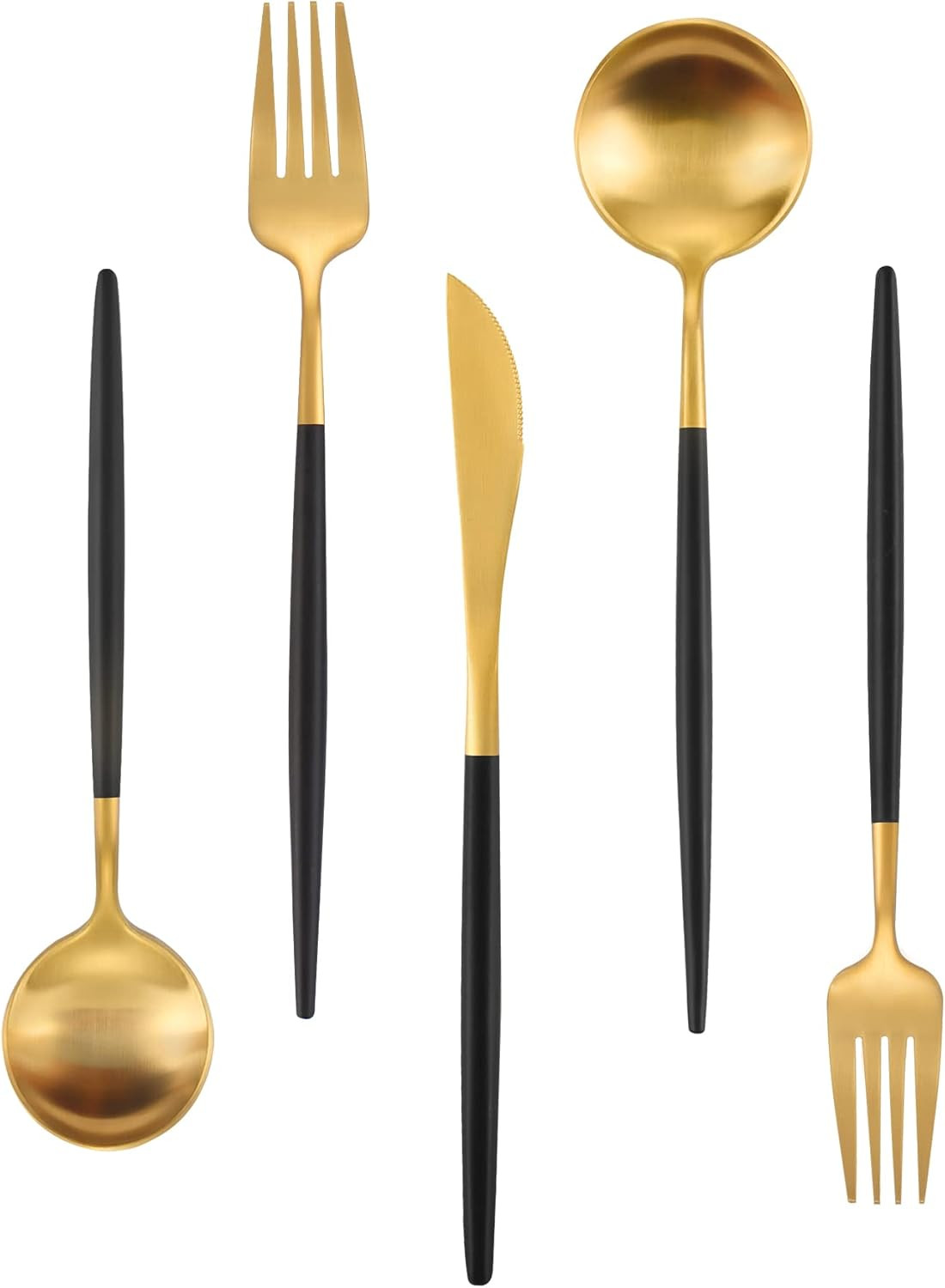 Matte Gold Silverware Set With Black Handle, IBIILII JEFF 20 Pieces Stainless Steel Flatware Set ... | Amazon (US)