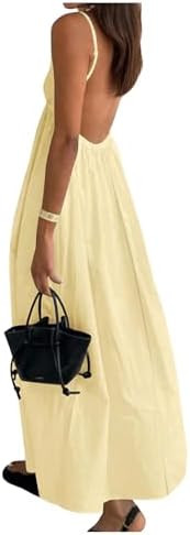 SOLY HUX Women's Summer Dress Backless V Neck Spaghetti Strap Loose Flowy Midi Cami Dresses | Amazon (US)