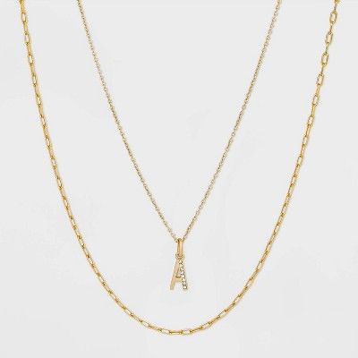 14K Gold Plated Crystal Initial Pendant Chain Necklace - A New Day™ Gold | Target