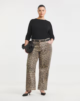 Leopard Print Denim Wide Leg Jeans | Simply Be | Simply Be (UK)