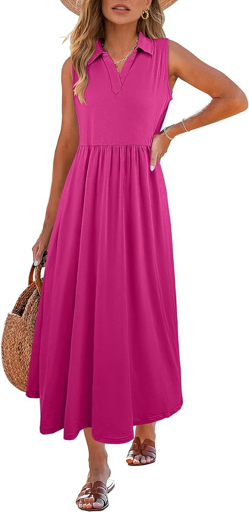 ANRABESS Women's Summer Casual Dresses Sleeveless V Neck Sundress Flowy A-Line Long Maxi Dress 20... | Amazon (US)