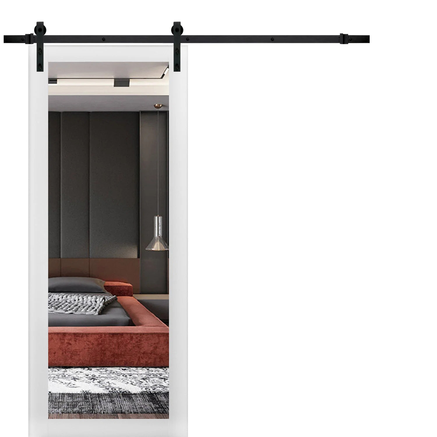Lucia Mirrored Glass Wood Barn Door with Installation Hardware Kit | Wayfair North America
