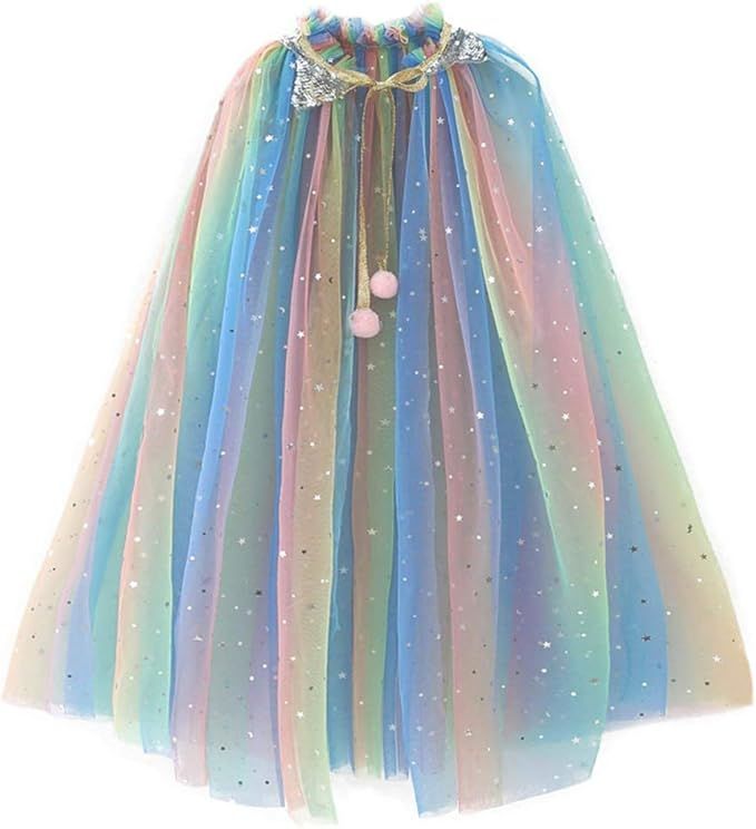 FKKFYY Rainbow Cape Cloak for Girl Princess | Amazon (US)