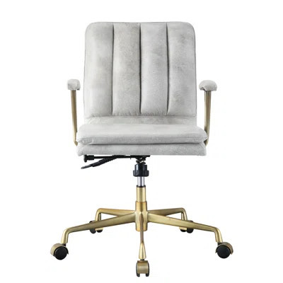 Leather Office Seating In White - Trim, Soft Padding, Stable Structure Antique Work Chair Liftable Seat, Smooth Rolling , Contemporary Design | Wayfair North America