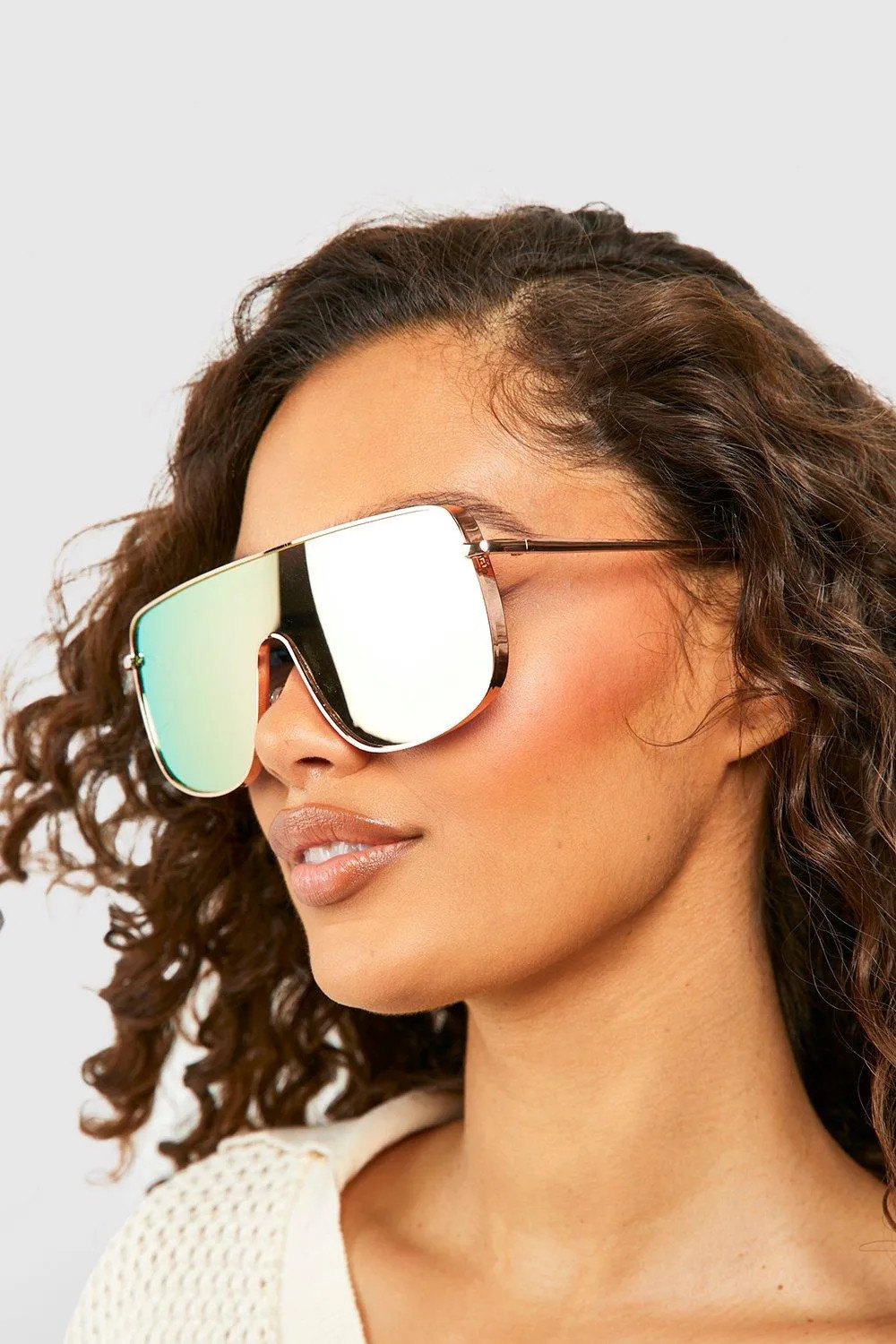 Mirror Rose Gold Visor Sunglasses | boohoo (US & Canada)