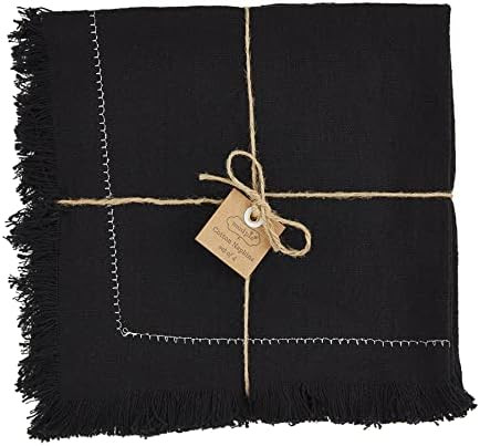 Mud Pie Black Cotton Napkin with Embroidery, 18" x 18" | Amazon (US)