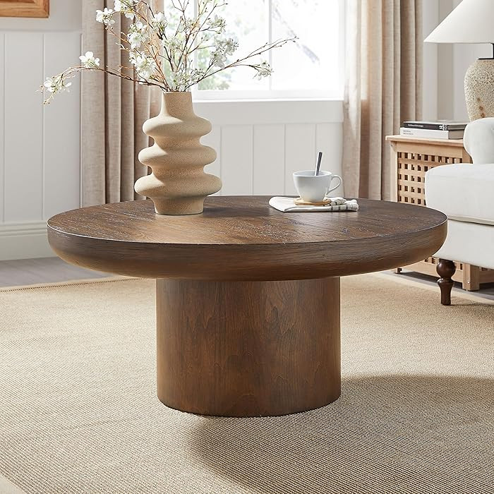 35.98" Round Coffee Table for Living Room, Modern Wood Circle Coffee Tables, Farmhouse Pedestal C... | Amazon (US)