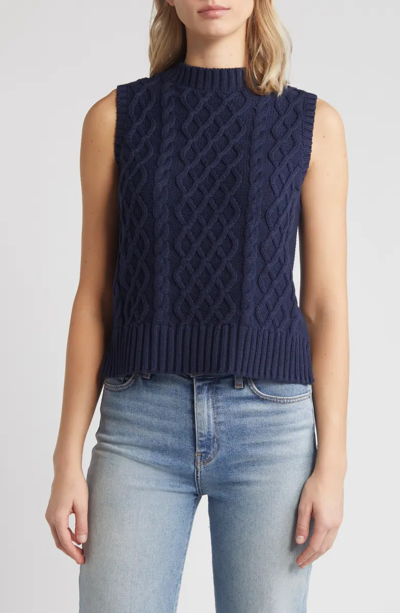 Caslon® Cable Knit Pima Cotton Sweater Vest | Nordstrom | Nordstrom