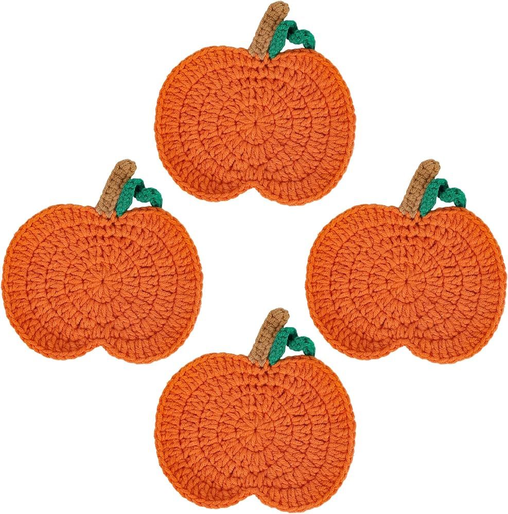 Whaline 4 Pack Fall Pumpkin Coaster Handmade Crochet Drink Coaster Woven Pumpkin Cup Mat Pad for ... | Amazon (US)