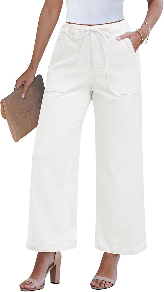 GRAPENT Wide Leg Jeans for Women Trendy High Waisted Drawstring Tie Elastic Waist Stretchy Denim ... | Amazon (US)