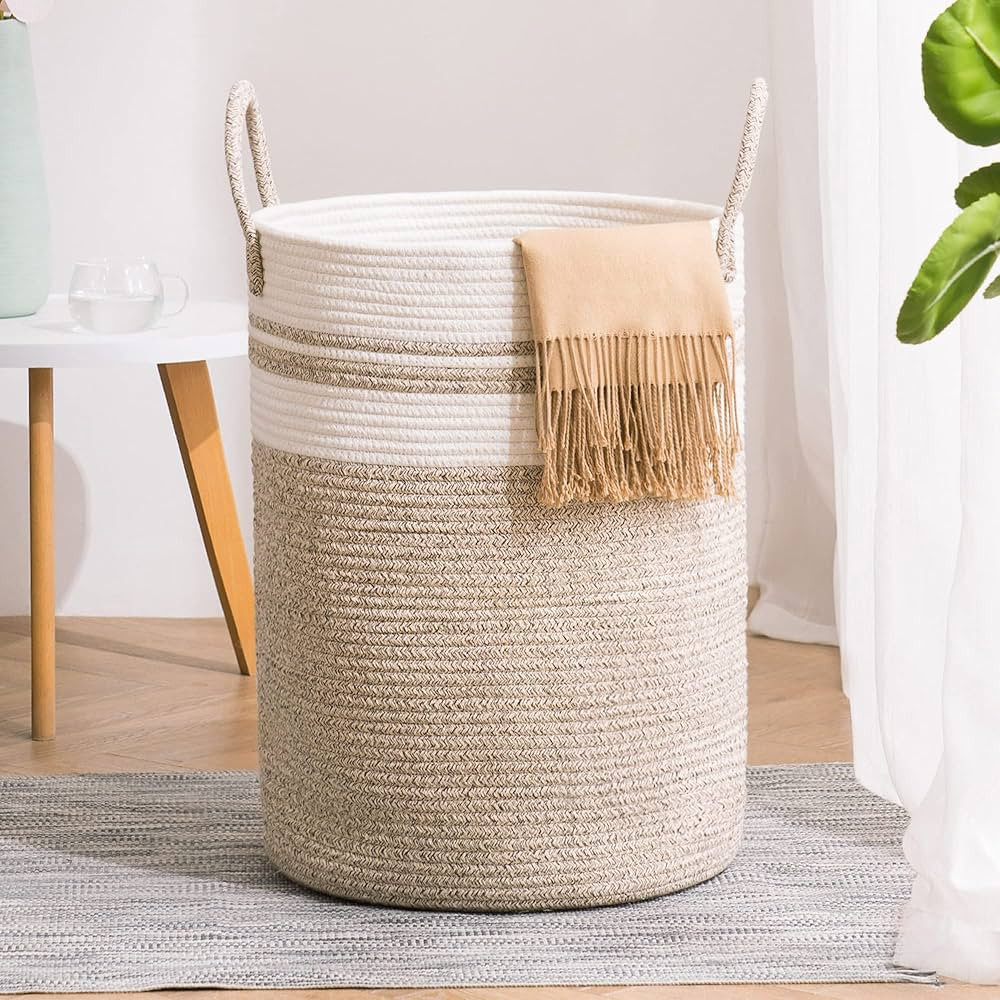 Woven Rope Laundry Hamper Basket, 58L Tall Laundry Basket for Blanket Organizer- Clothes Hamper f... | Amazon (US)