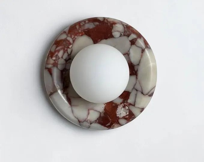 Natural Marble Round Wall Lamp: Modern Luxury Sconce, Frosted Glass Up/Down Light | Etsy (Global)