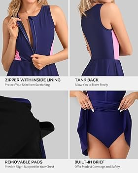 beautyin Womens One Piece Swim Dress Athletic Swimsuits Modest Bathing Suit 2026 Zip Up Swimdress | Amazon (US)