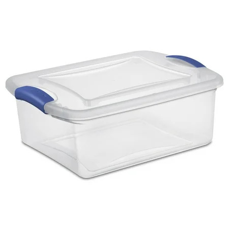 Sterilite 15 Quart Small Latching Storage Bin, Clear Plastic Storage Container with Latch Lid, Blue | Walmart (US)