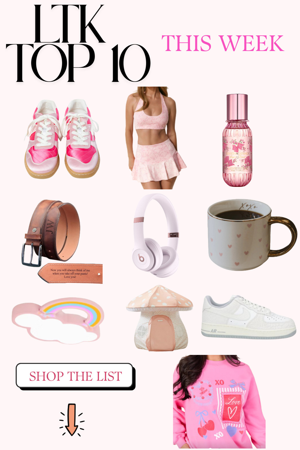 LTK TOP 10 this week 💗✨ The things you guys are loving most right now. A mix of Valentine’s vibes, everyday favorites, and a few “cute but actually practical” finds. From the pink sneakers + neutral sneakers, to the matching active set, cozy heart mug, sweet fragrance, and the little gifts + accessories that instantly make life more fun… this list is SO good.

Everything is linked in one spot 

tap “Shop the list” to grab my Top 10 before sizes/colors sell out 💘 

 #LTKTop10 #LTKFinds #LTKIt #AmazonFinds #AmazonFavorites #WeeklyFavorites #ValentinesFinds #PinkFinds #GiftIdeas #CuteFinds #FashionFinds #ActivewearFinds #SneakerFinds #CozyHomeFinds #HomeFinds #BeautyFinds #MomFinds #LTKValentine