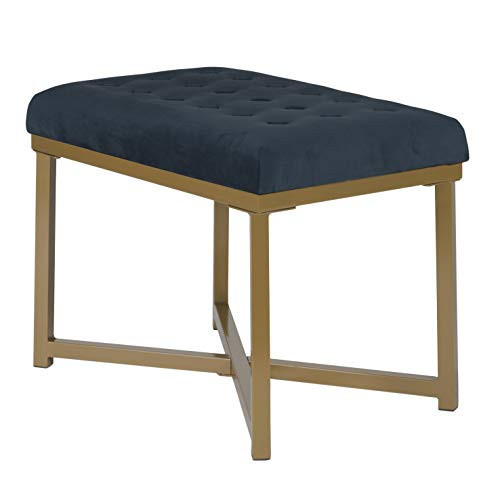 Homepop Home Decor | Upholstered Tufted Velvet Ottoman Bench | Ottoman Bench for Living Room & Bedroom, Blue, 24 x 16 x 17-1/2 inches high | Amazon (US)