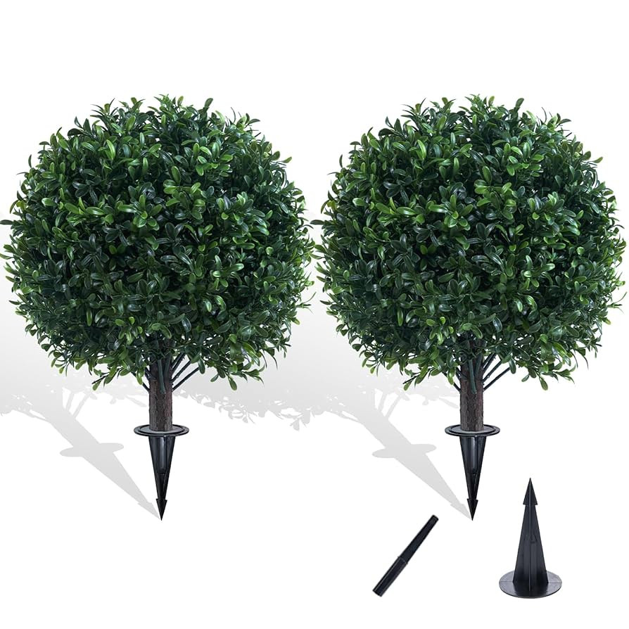 Artificial Boxwood Topiary Ball Bush for Outdoor with Spike, UV Resistant Faux Boxwood Ball Tree ... | Amazon (US)