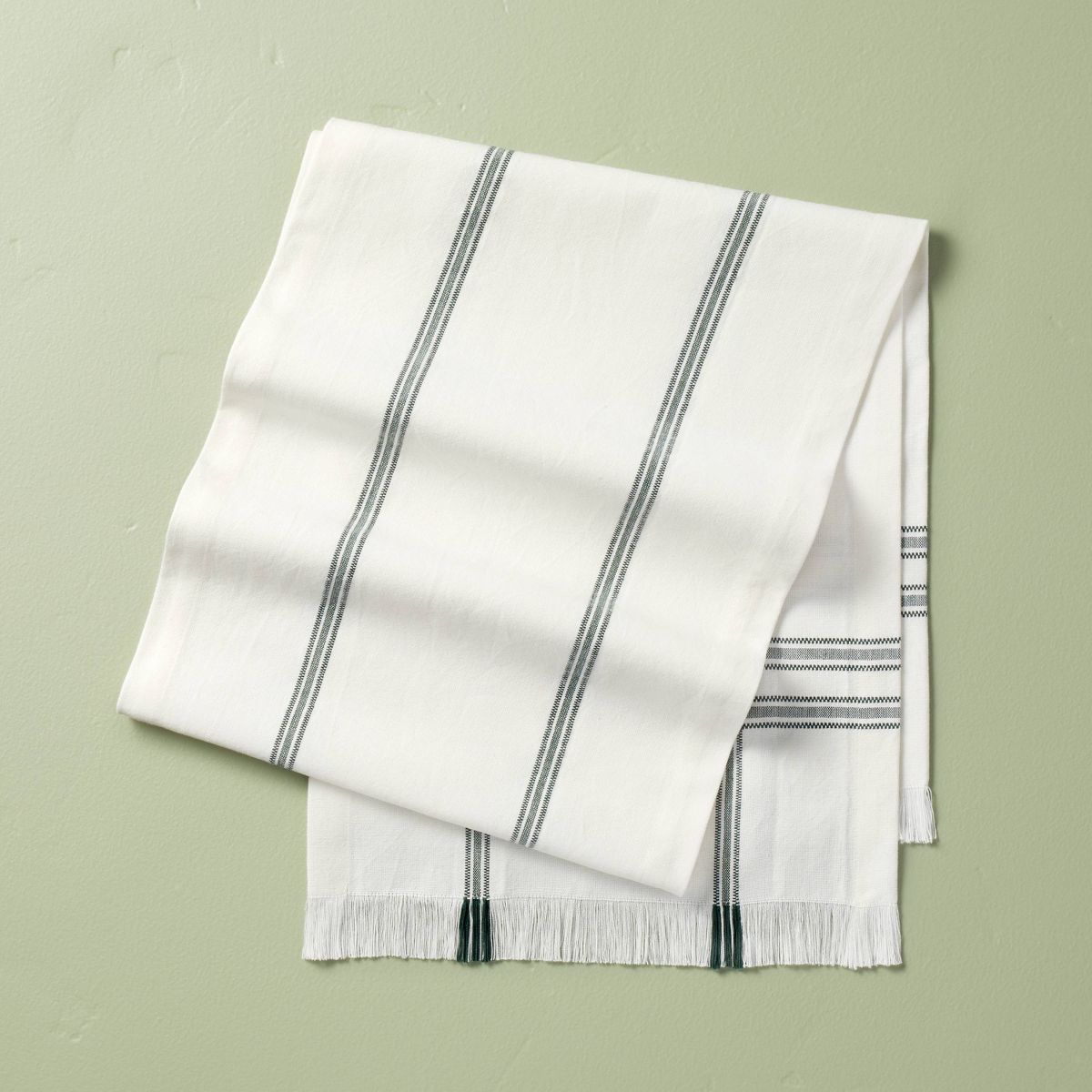 14"x72" Textured Stripe Table Runner Cream/Green - Hearth & Hand™ with Magnolia | Target