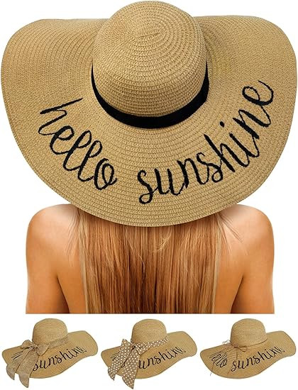 Senker Fashion Beach Hats for Women, Floppy Straw Sun Hat Embroidered Wide Brim for Summer Honeym... | Amazon (US)