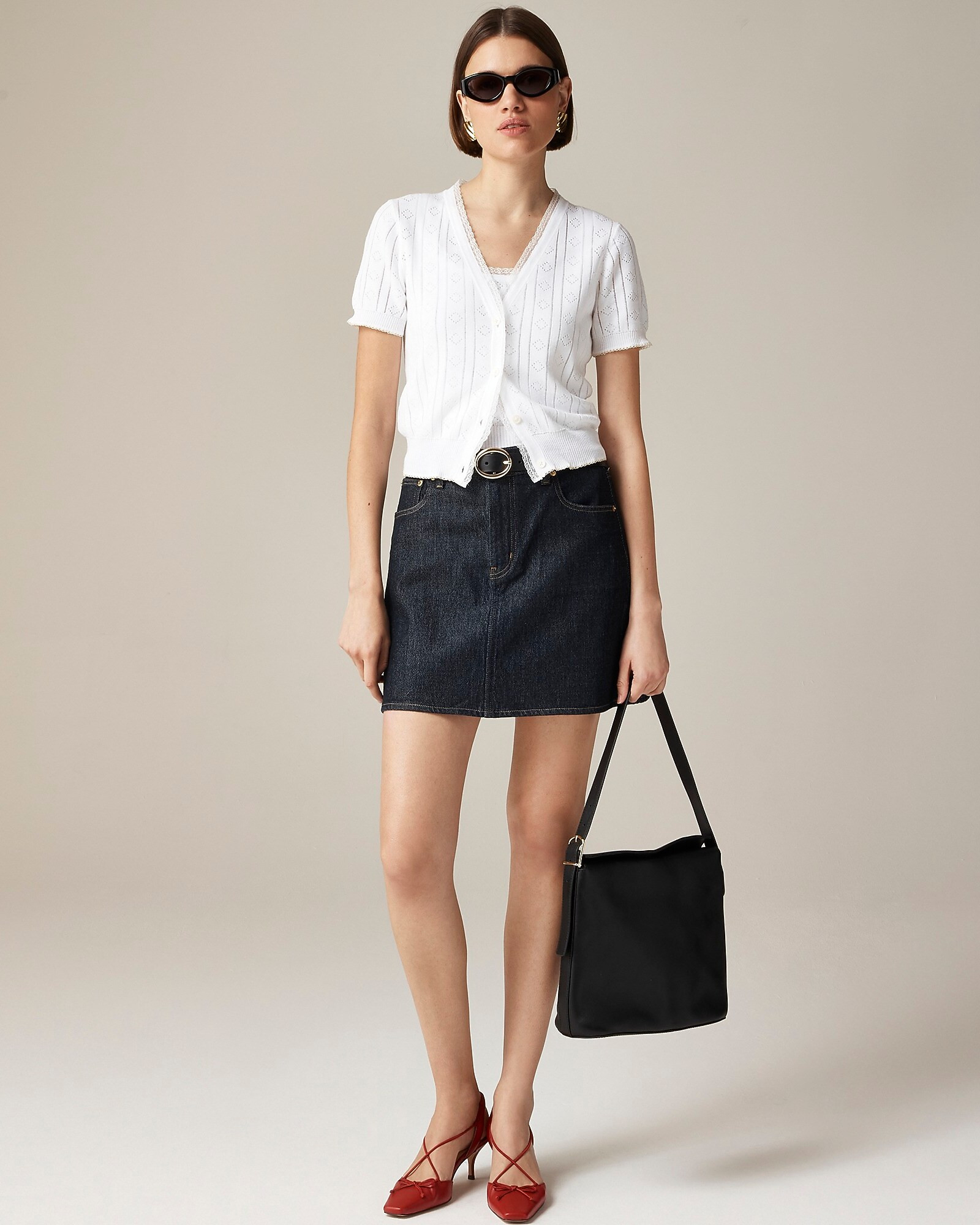 Pointelle short-sleeve V-neck cardigan in premium ultra-fine cotton | J. Crew US