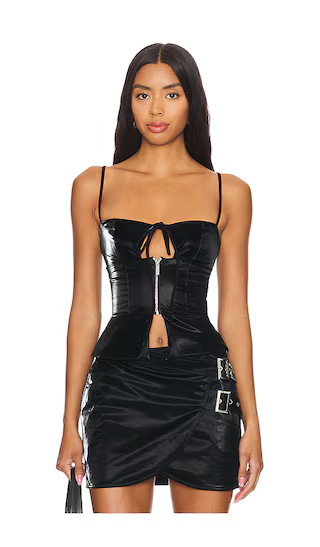 Faux Patent Leather Peplum Corset Top in Black | Revolve Clothing (Global)
