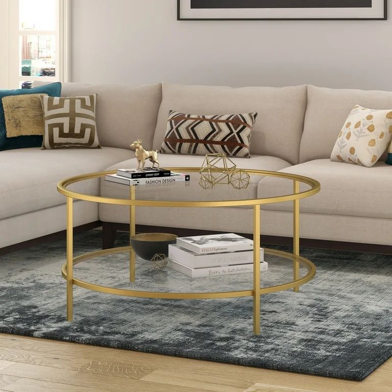 Evelyn&Zoe Contemporary Metal Coffee Table with Glass Shelf - Walmart.com | Walmart (US)