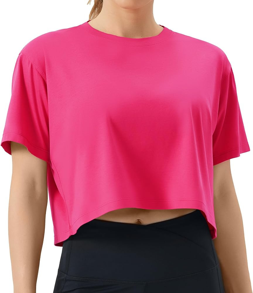 THE GYM PEOPLE Women's Workout Crop Top T-Shirt Short Sleeve Boxy Yoga Running Cropped Basic Tee | Amazon (US)