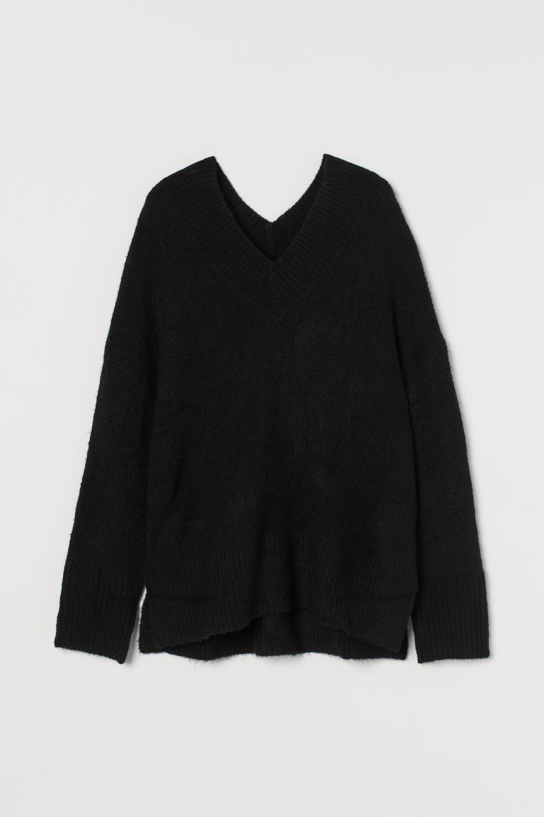 H & M - V-neck Wool-blend Sweater - Black | H&M (US + CA)