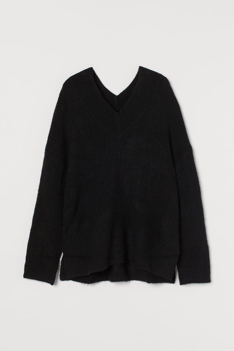 H & M - V-neck Wool-blend Sweater - Black | H&M (US)