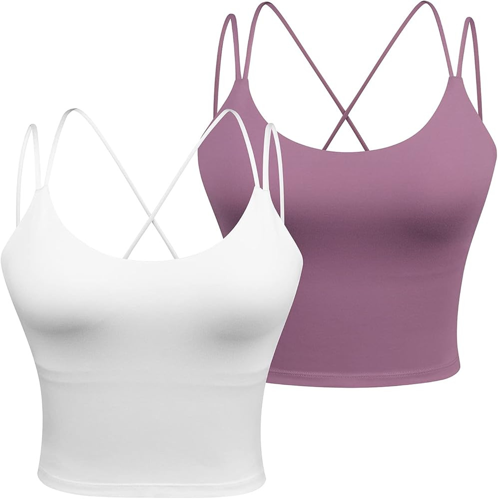 WOYYHO Women's Longline Sports Bra Padded Strappy Yoga Bra Fitness Running Workout Crop Tank Top... | Amazon (US)