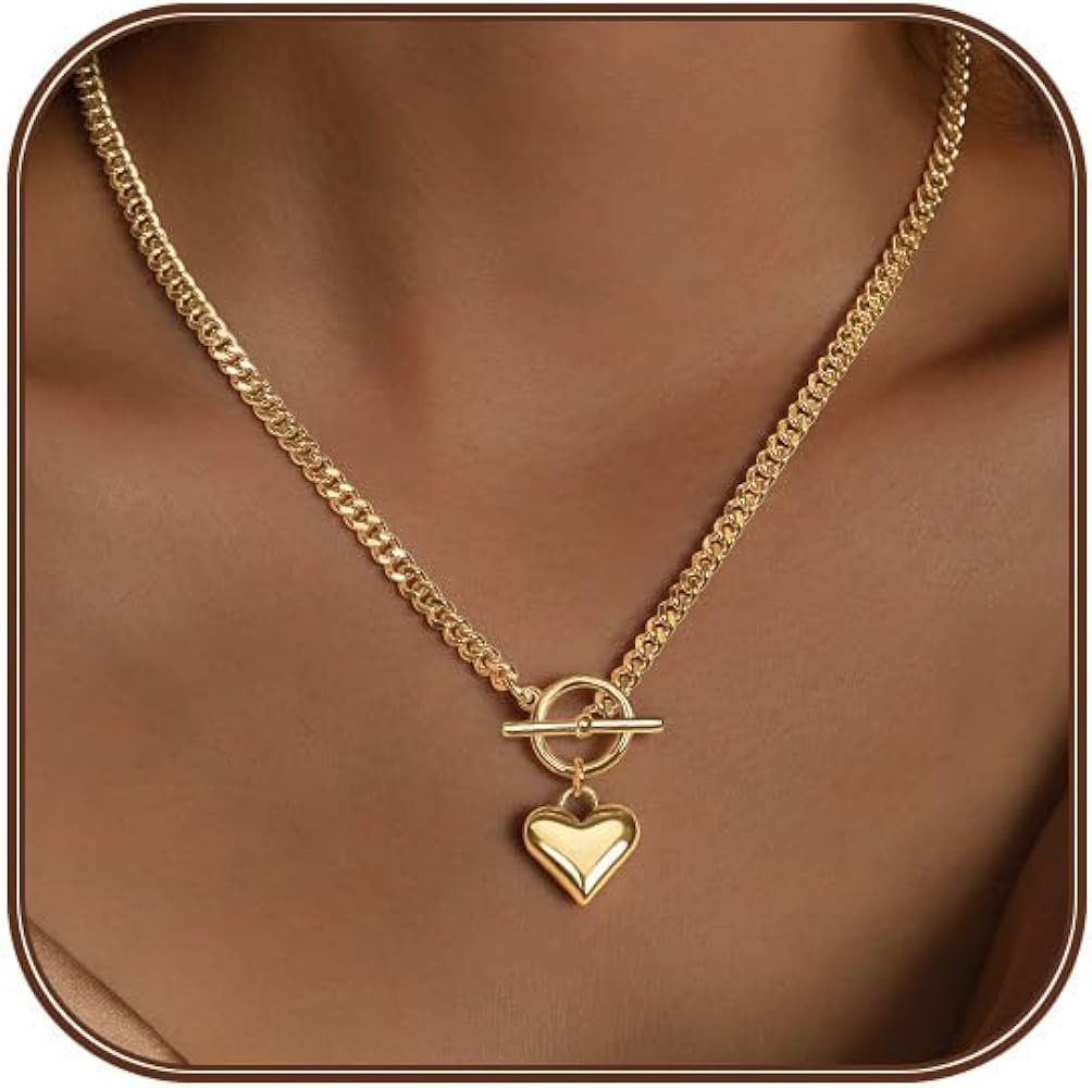 Heart Necklace for Women Gold/Silver Plated Trendy Heart Choker Lover Pendant Hypoallergenic Fash... | Amazon (US)