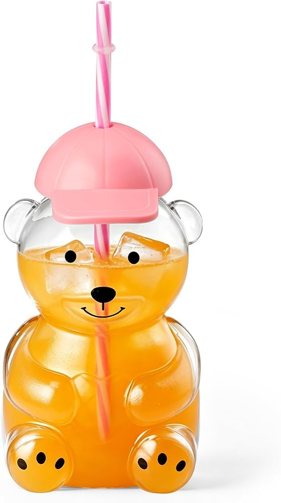 Bear Straw Cup,Clear Honey Bear Drinking Glass Bottle with Lid and Straw,22OZ Cute Kawaii Love Be... | Amazon (US)