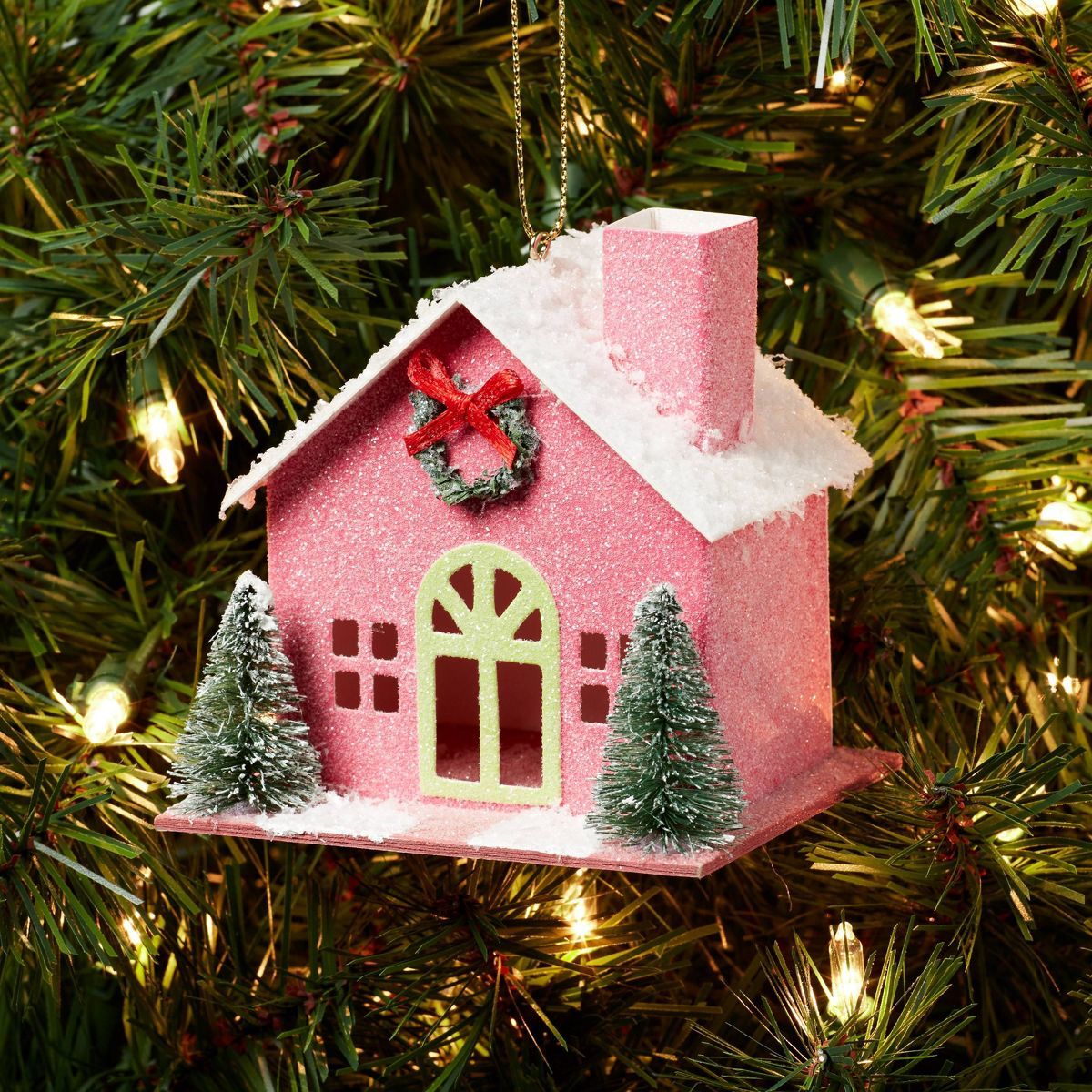 Glittered Paper House Christmas Tree Ornament Pink - Wondershop™ | Target