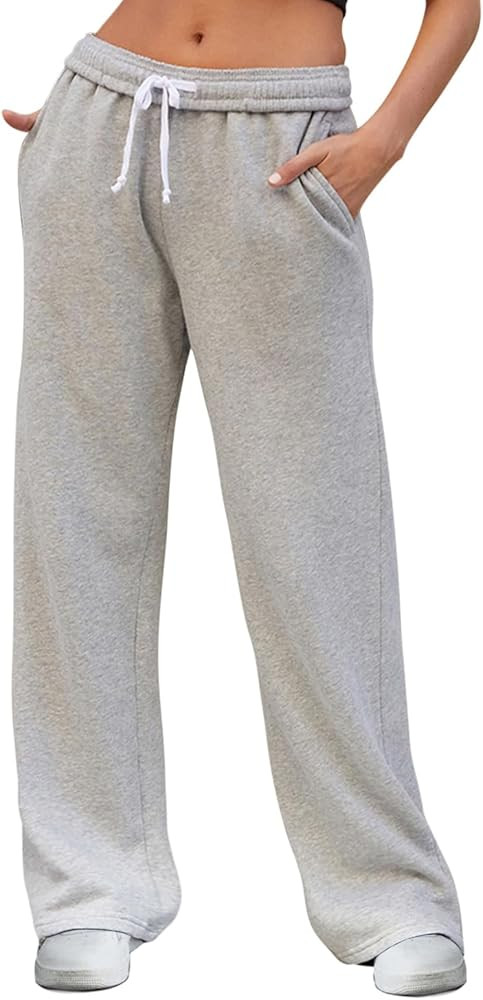 Women's Wide Leg Sweatpants High Waisted Baggy Interior Drawstring Sweatpants Straight Leg Sweat ... | Amazon (US)