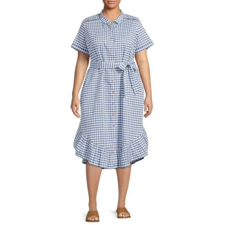 Terra & Sky Women's Plus Size Ruffle Shirt Dress with Short Sleeves | Walmart (US)