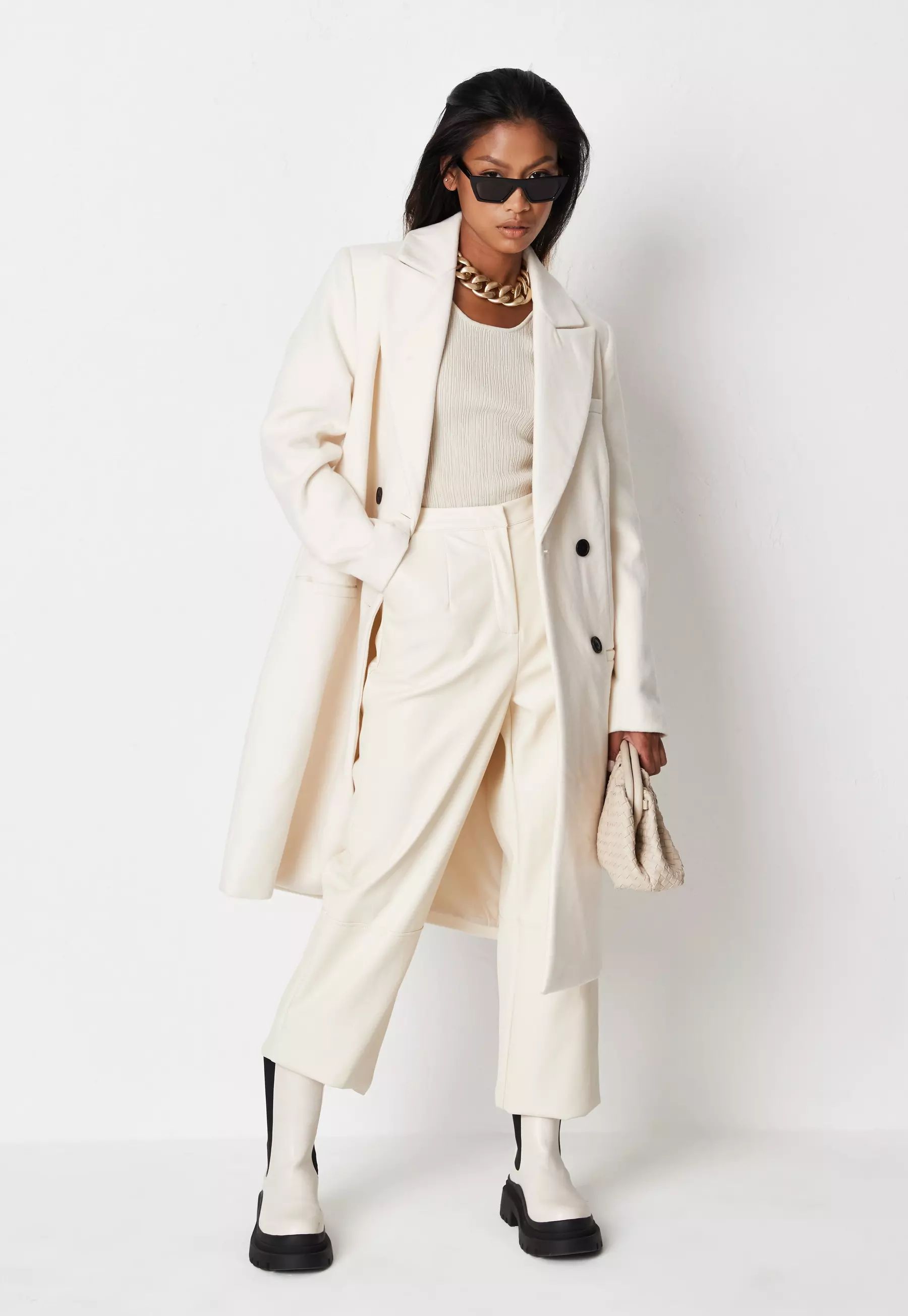 Cream Slim Double Breasted Longline Formal Coat | Missguided (UK & IE)
