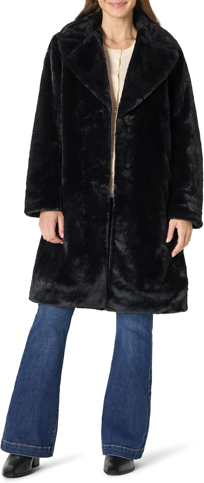 Amazon Essentials Womens Relaxed-Fit Long Faux Fur Coat with Lapel Collar | Amazon (US)