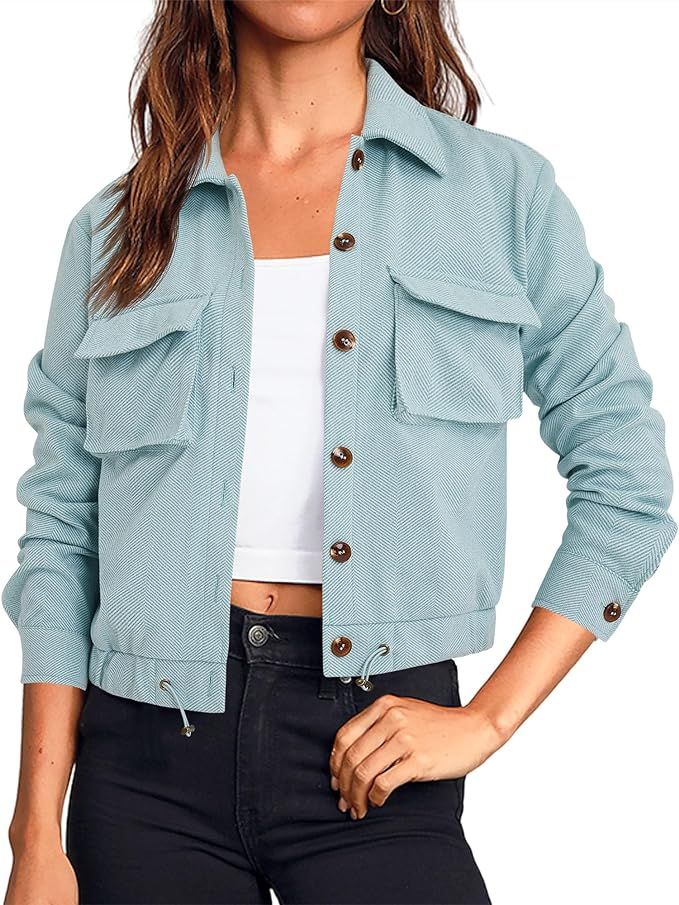 Onedreamer Women's Military Safari Cropped Jackets Button Down Lightweight Oversized Utility Anor... | Amazon (US)