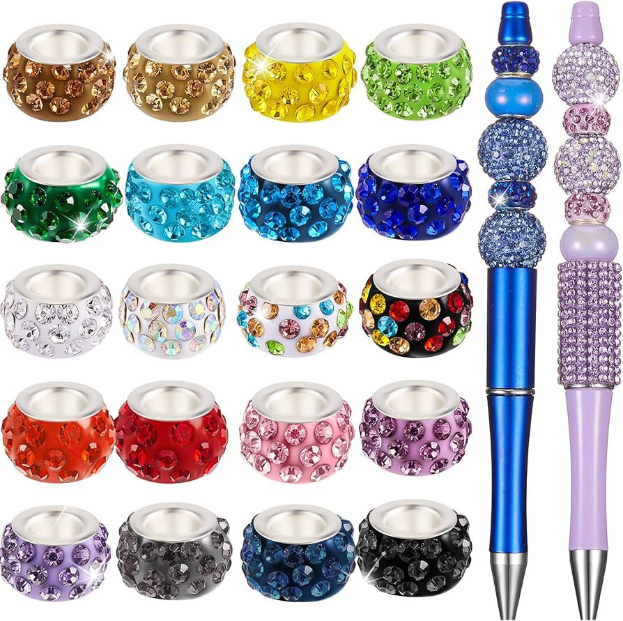 Junkin 120 Pieces Rhinestone Large Hole Beads for Jewelry Making Pens 11mm European Spacer Beads ... | Amazon (US)