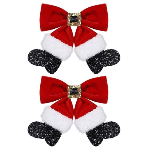Red Velvet Ribbon Hair Bows 2pc Glitter Sparkly Christmas Santa Claus Decor Hair Clip Barrettes Alligator Hairpins Holiday Party Dress Decor Accessory for Girls Women Xmas Gift | Amazon (US)