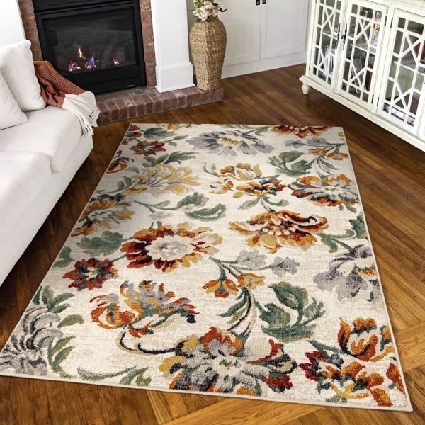 Wildon Home Adones Floral Multi Distressed Stain Resistant Area Rug | Wayfair North America