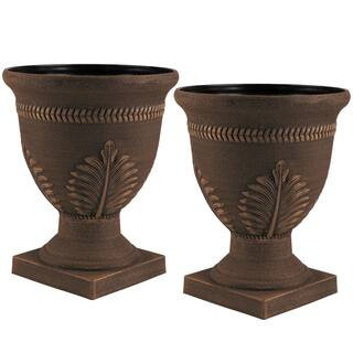 Outdoor Planter 2-Pack-15. 25x18. 8 in. Bronze Plastic Urn Planters for Front Porch Decor, Indoors, Patio or Entryway | The Home Depot
