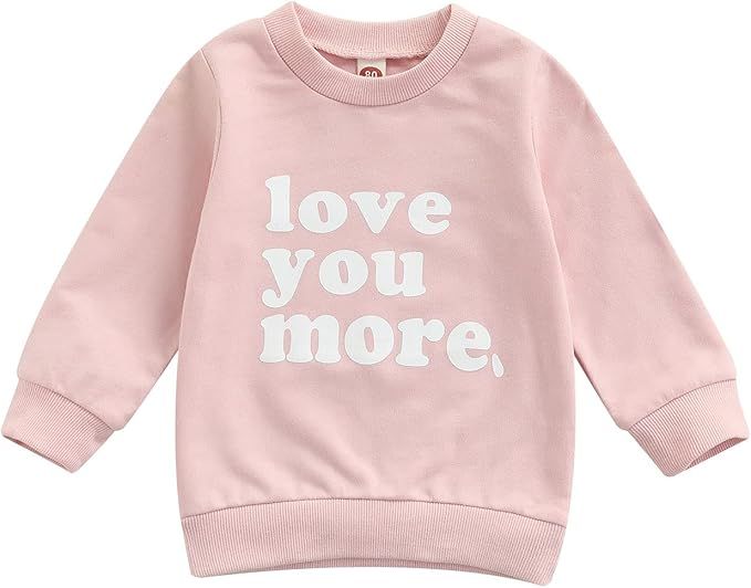 Newborn Baby Girls Sweatshirt Love You More Letter Print Long Sleeve Pullover Tops Valentines Day... | Amazon (US)