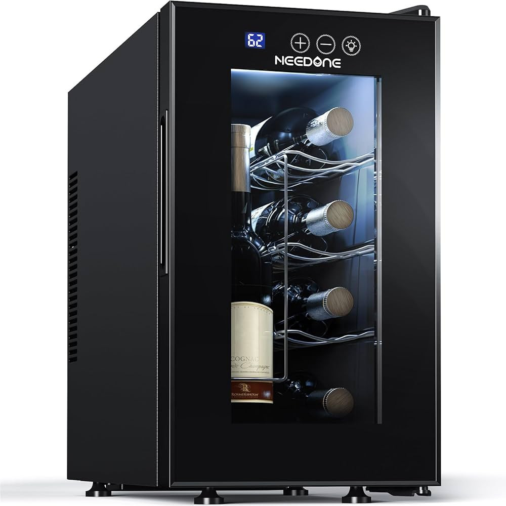 NEEDONE Wine Cooler Fridge, 8 Bottle Wine Chiller with Wine Rack/Lighting, Fast Cooling Thermoele... | Amazon (US)