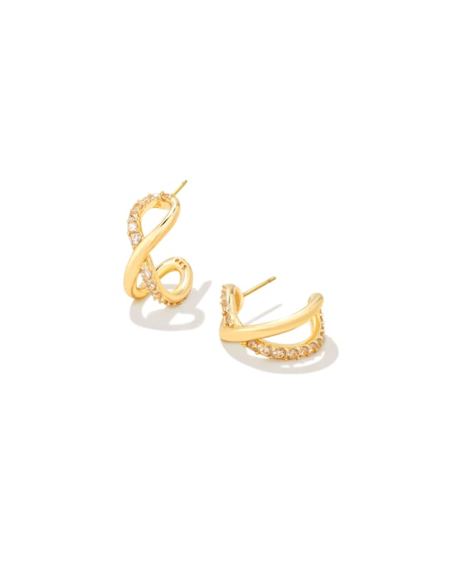 Annie Gold Infinity Huggie Earrings in White Crystal | Kendra Scott