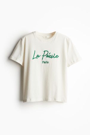 Cotton T-shirt - Cream/Provence - Ladies | H&M GB | H&M (UK, MY, IN, SG, PH, TW, HK)