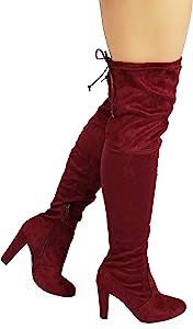 Wild Diva Women's Over The Knee Boot - Sexy Over The Knee High Pullon Boot - Trendy Low Block Hee... | Amazon (US)