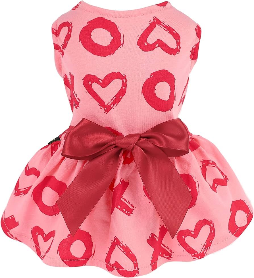 Fitwarm Valentines Day 100% Cotton Dog Dress XOXO Pet Clothes Hugs and Kiss Girl Puppy Clothes Do... | Amazon (US)
